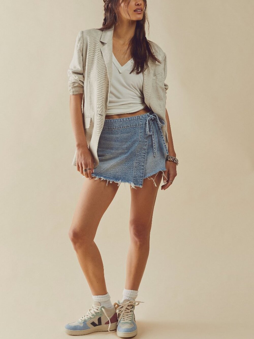 🆕 FREE PEOPLE We The Free Emmy Denim Skort / Light Blue Wash